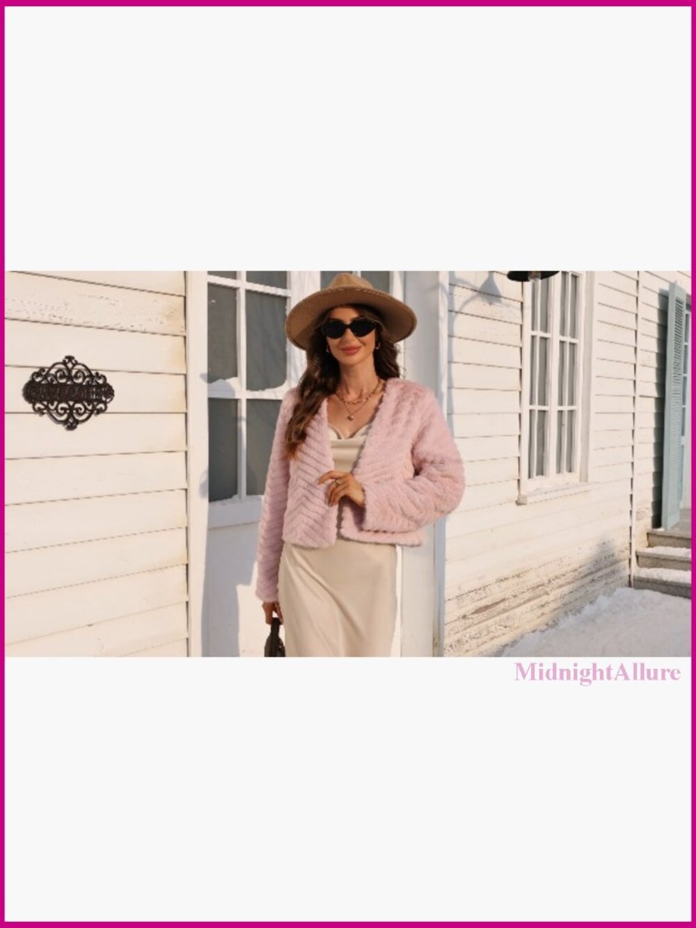 Faux Fur Cropped Jacket Oversize Open Front Long Sleeve with Pockets - Picture 7 of 7